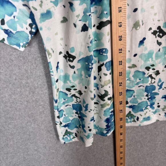 Abstract Watercolor Tunic Top 2X Blue Green Henley Thin Jersey Stretch Artsy - Picture 6 of 12